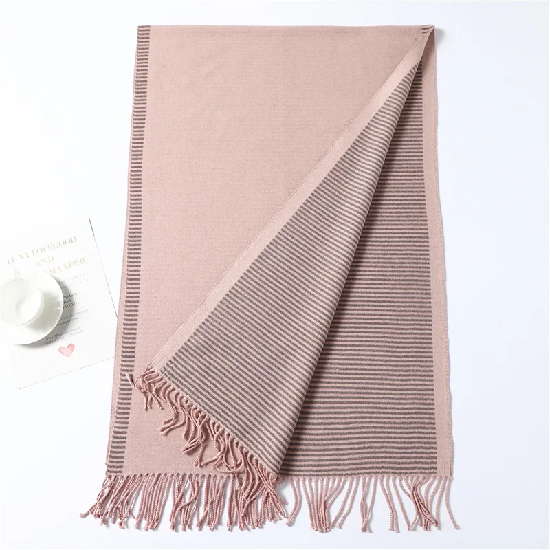 

Women Winter Scarf Tassel Solid Striped Pashmina Foulard Luxury Cashmere Shawls Lady Warm Thick Scarves Unisex Men Stole 2020