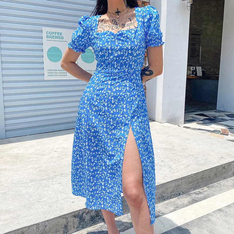 Женские французские повседневные платья с цветочным принтом квадратное Платье