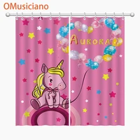 sweet pink unicorn pony cartoon blackout curtains printed curtain for kids room girls bedroom ultra thin micro shadingcurtain
