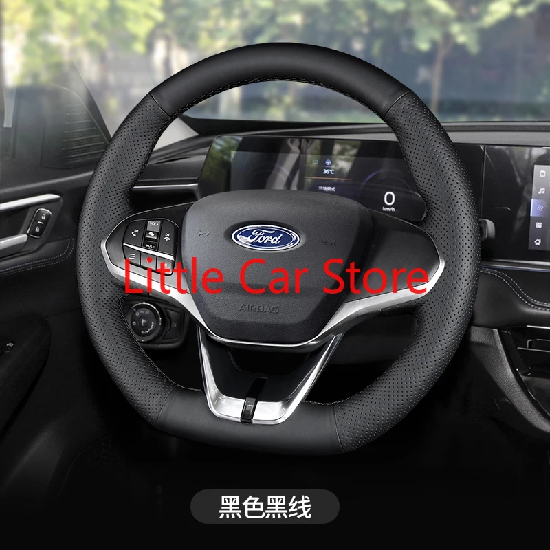 Для Ford Escort 2021 Сделай Сам пришивка вручную верхняя черная кожаная оплетка руля