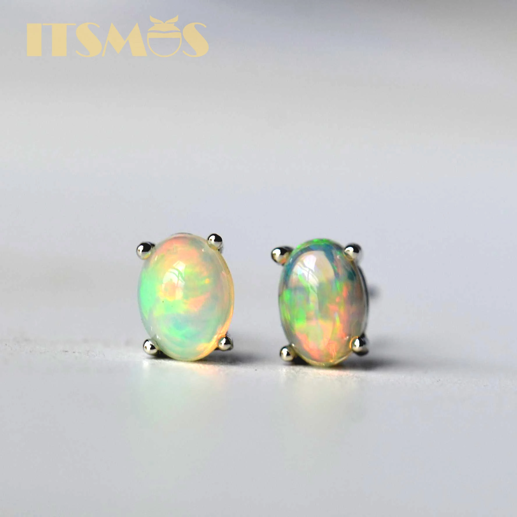 ITSMOS Natural Stone Opal Earrings s925 Silver Lucky Hope Elf Studs Earring Lover Colorful Jewerly for Women Gift High Quality | Украшения