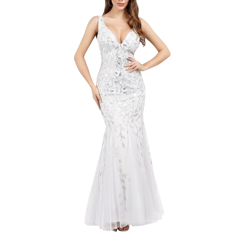 7 цветов расшитое блестками вечернее платье для женщин глубокий v-образный вырез