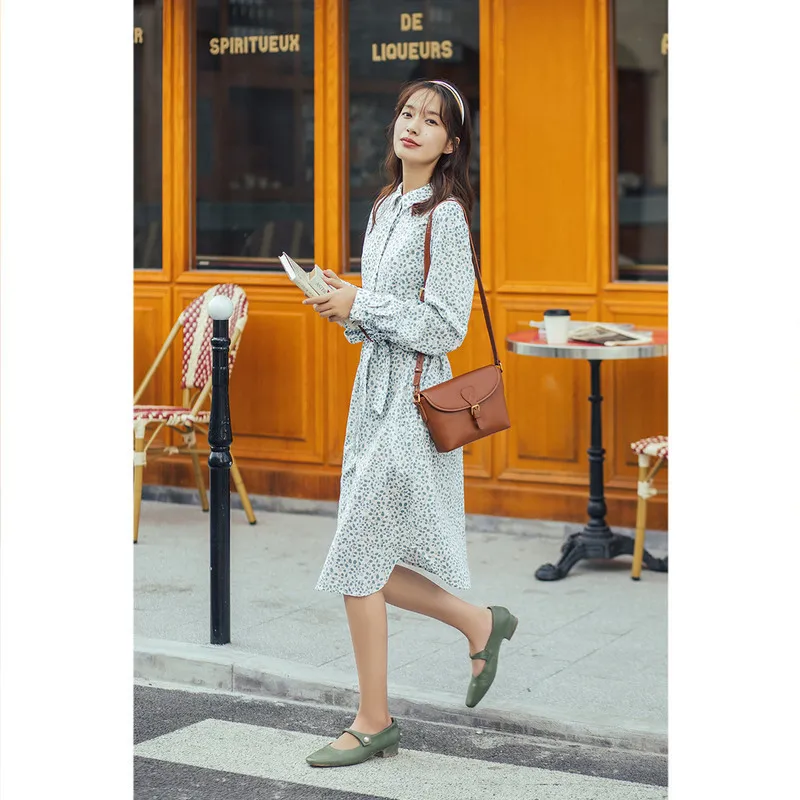 Женское платье-блузка в ретро-стиле с отложным воротником Осень-зима INMAN | Женская