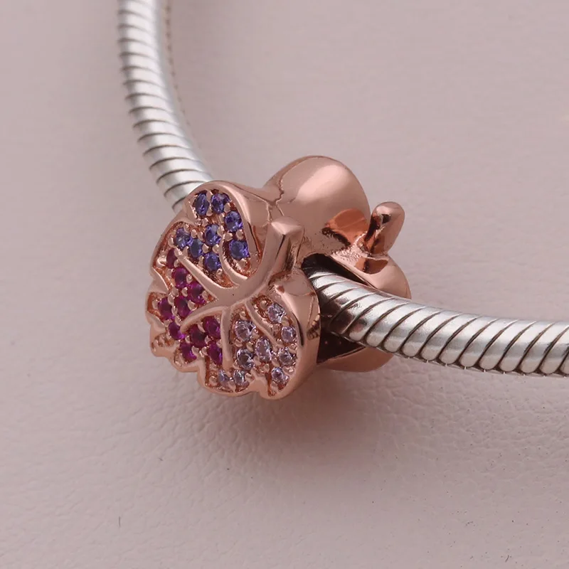 

Genuine 925 Sterling Silver Bead Charm Rose Sparkling Pave Leaf Charm Fit Pan Bracelets & Necklace Women Diy Jewelry