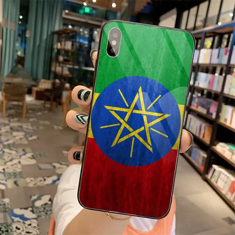 

retro ethiopia flag Sign fundas painting Phone Case Tempered glass For iphone 5C 6 6S 7 8 plus X XS XR 11 PRO MAX