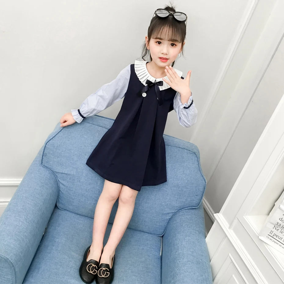 Новые платья для девочек приталенные трапециевидной формы лоскутное платье в