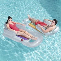 adults folding water hammock row with armrest backrest cup hole summer inflatable mattress lounger floating bed chair for pool