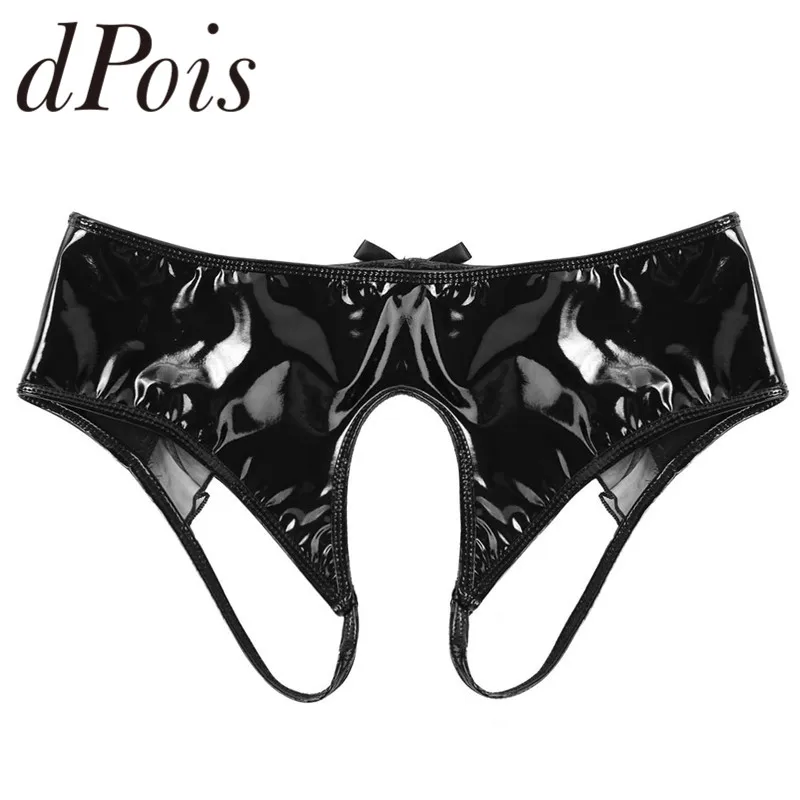 Мужские трусы из лакированной кожи с открытой промежностью и