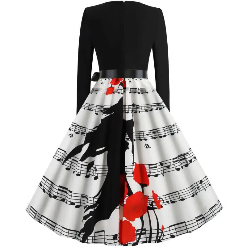 

Cosplay Long Sleeve Dress Fashion Slim Hepburn Fashion Christmas Print Dress Halloween Party Costumes 6875KT