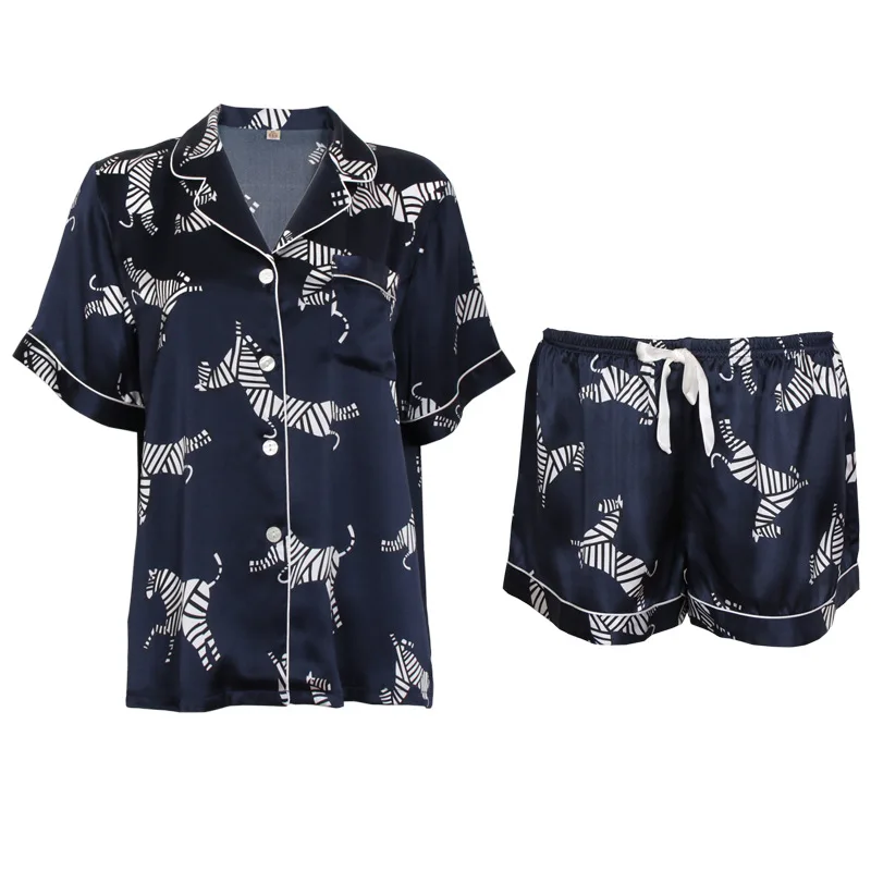 16 momme 100% silk zebra shorts pajamas sets women short sleeveless sleepwear elegant summer pyjamas women T8163