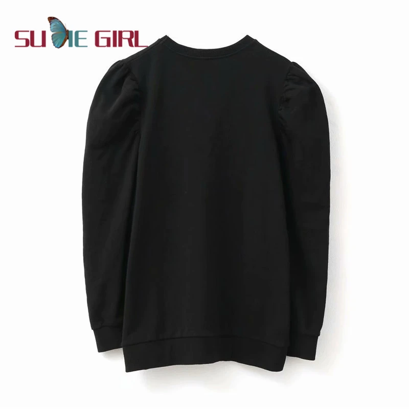 

SUDIE Girl Autumn new women's fashion all-match solid color round neck loose long-sleeve Clothes without hats