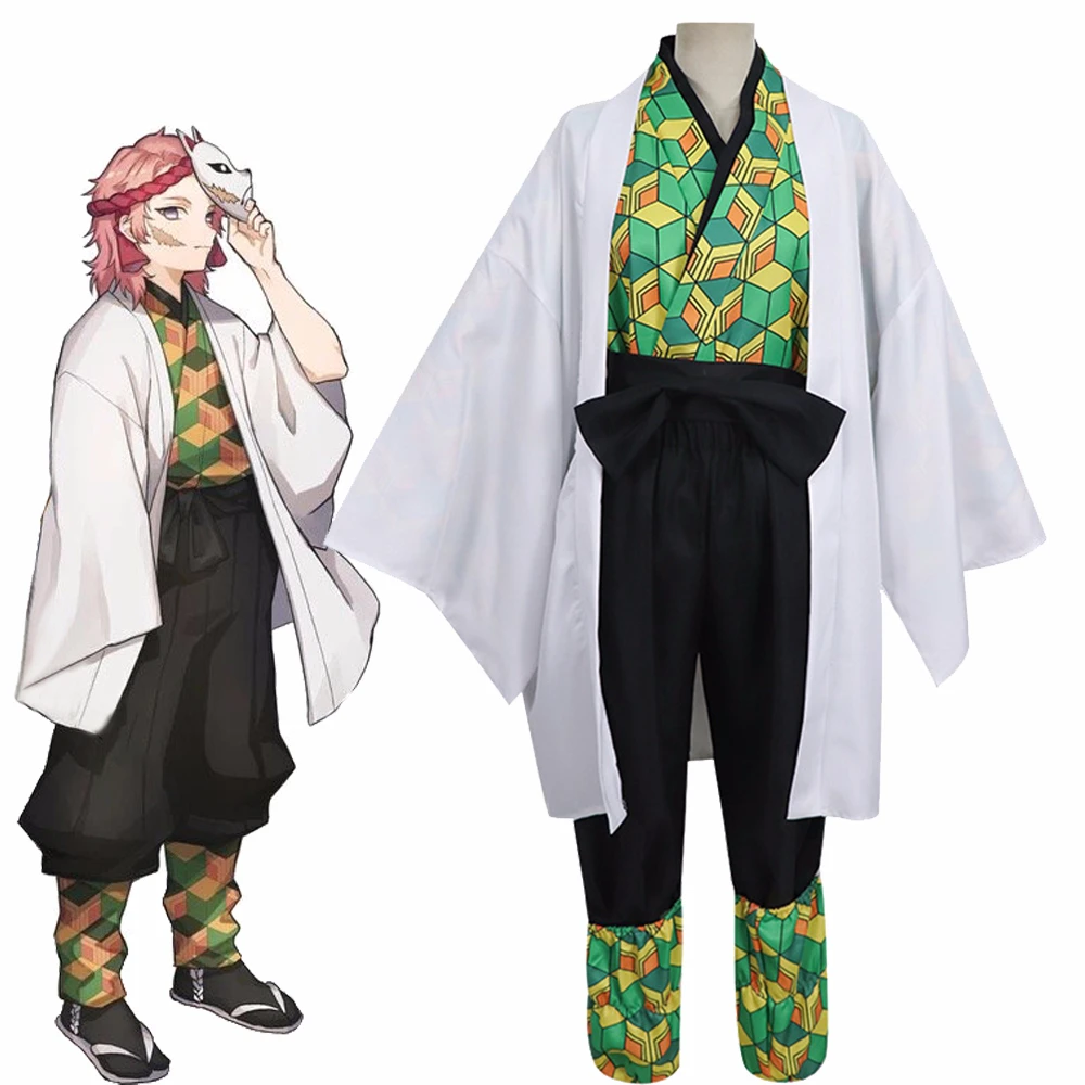 

Demon Slayer Kimetsu no Yaiba Sabito Косплей Костюм Полный комплект японское кимоно плащ униформа для мужчин женщин мужчин Хэллоуин костюм маска парик