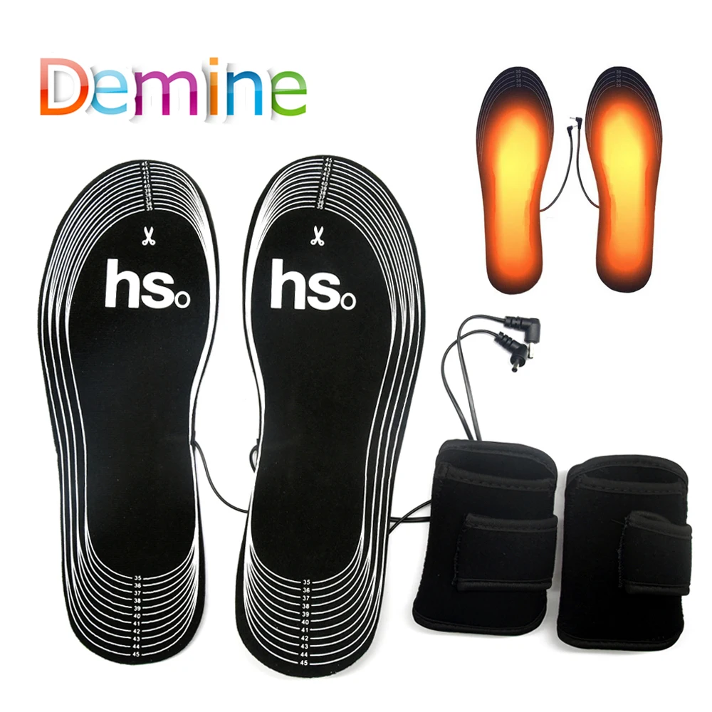 Demine Winter Heated Insoles Electric Battery Heating Warm Shoes Inserts Free Cut Carbon Fiber Foot Pads Thermal Heater Insoels