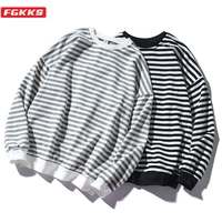fgkks trend brand men stripe sweatshirt tops mens fashion wild comfortable hoodies o neck casual sweatshirts