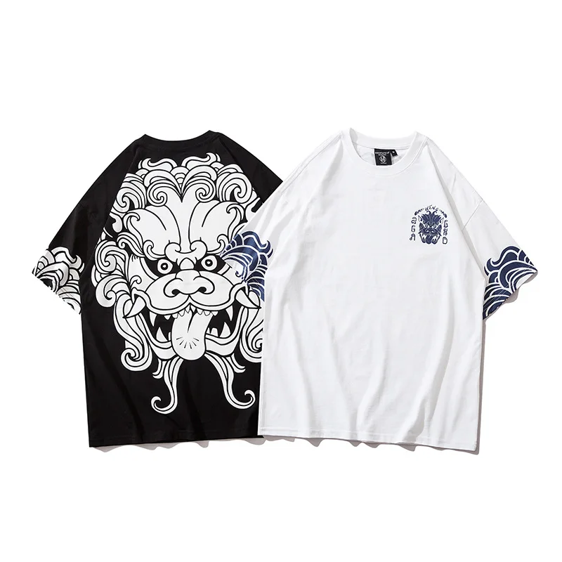 

Chinese Wind Summer Street Hipster Spoof Devil Print Tees Unisex Hip Hop Leisure Loose Short Sleeve Tshirts Pure Cotton Tops Men