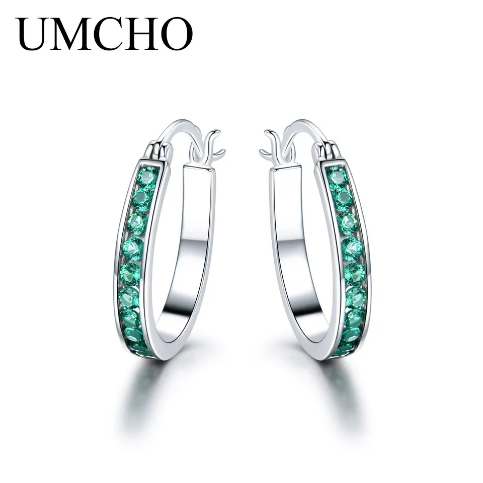 UMCHO, цельное серебро, 925, ювелирное изделие, хорошее зеленое, создано, нано изумруд, серьги-клипсы для женщин, праздничные подарки на день рождения, очаровательные ювелирные изделия
