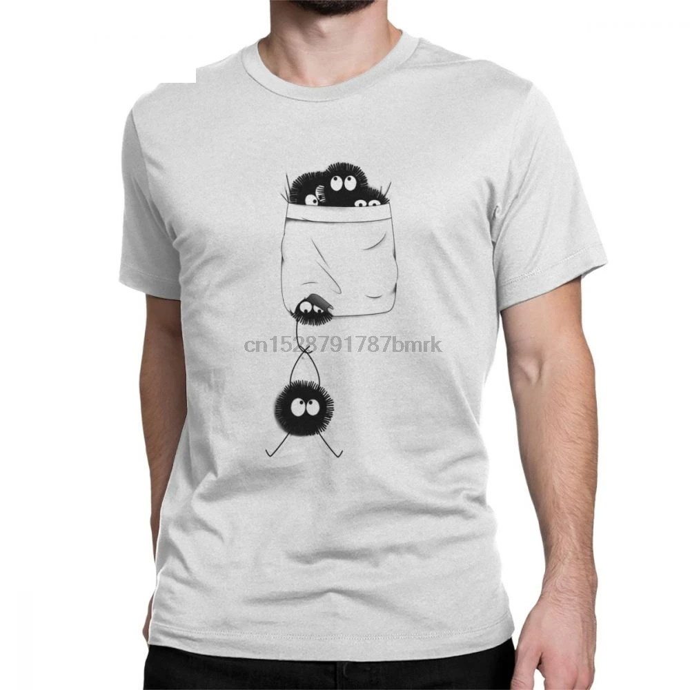 Забавная футболка с карманом полностью из сажи Мужская 100% хлопка Hayao Miyazaki Japan Ghibli