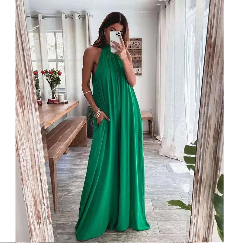 

2021 Female Solid Satin Jumpsuit Sleeveless Hollow Out Overalls Wide Leg Pants Bodysuit Summer Women Elegant Ropers Streewear Za
