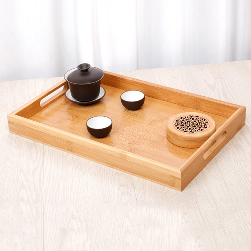 

Wooden Bamboo Serving Tray Kung Fu Tea Cutlery Trays Storage Pallet Fruit Plate Decoration Japanese Food Rectangular Plates