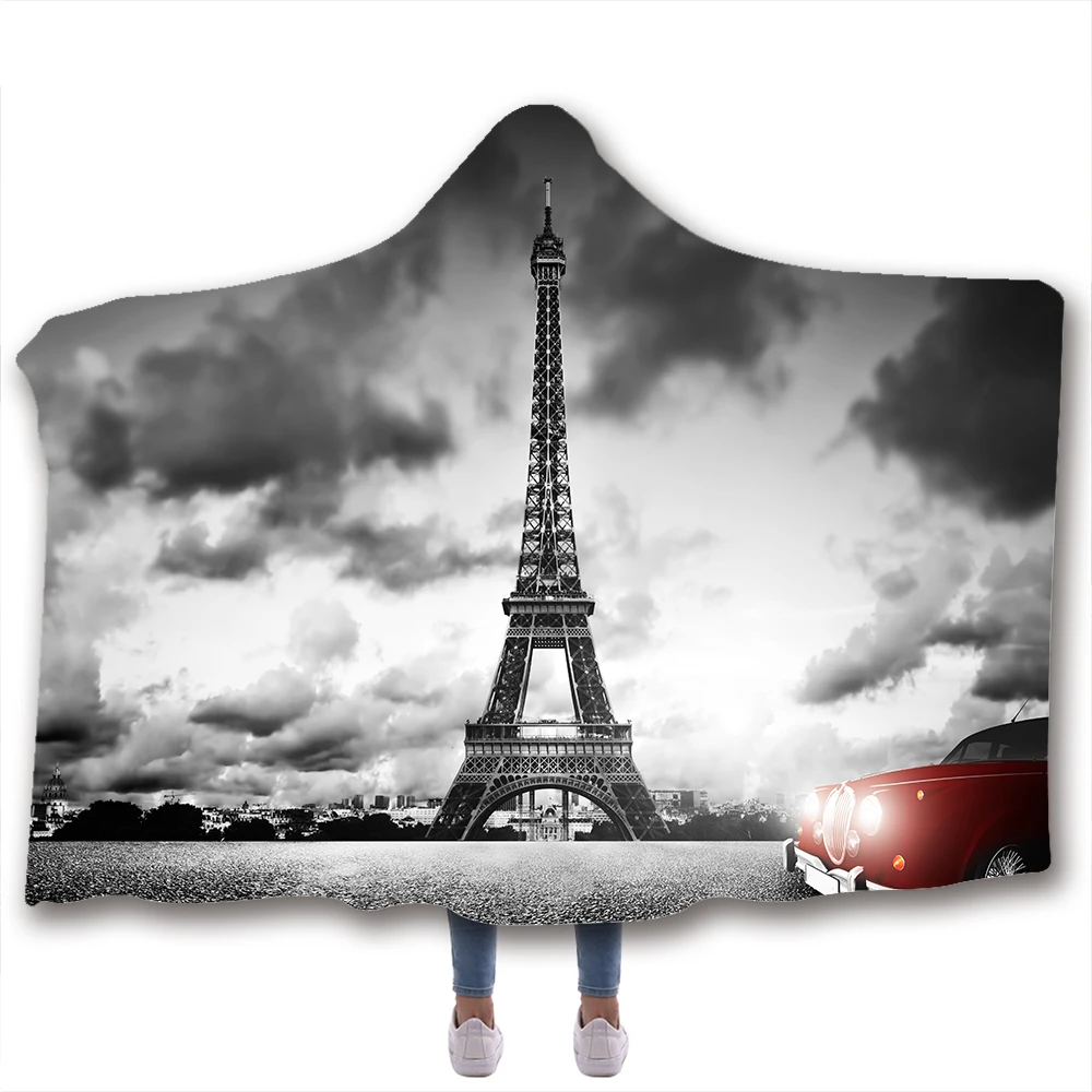 Эйфелева башня Париж Печать Одеяло с капюшоном Флисовое одеяло s и броски для