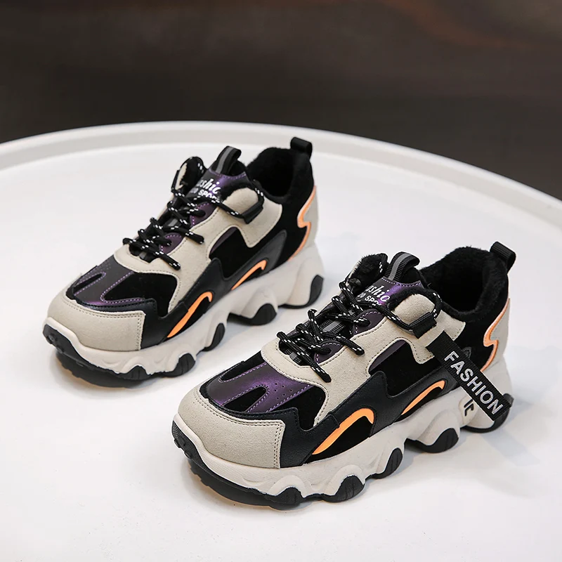 

Winter Dad Shoes Ladies Casual Sports Shoes Plus Velvet Warmth Thick-soled Shoes Vulcanized Shoes Women's Boots Platform Boots