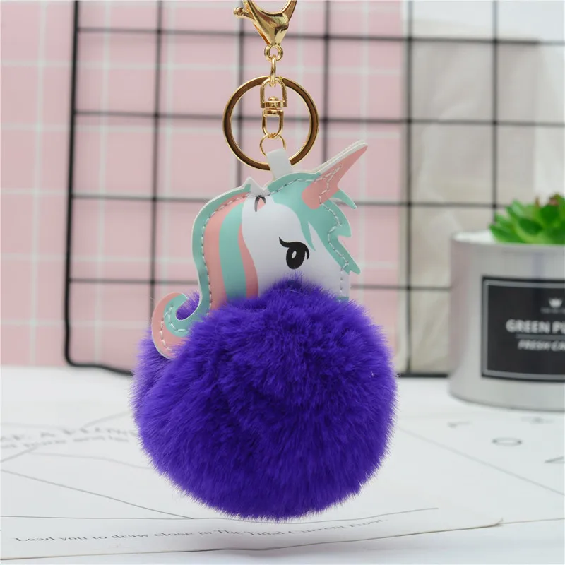 Милый плюшевый меховой брелок с капюшоном в виде единорога женский помпоном из