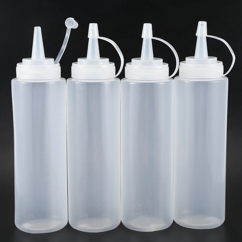 4X Прозрачный белый пластик Squeeze Sauce Ketchup Cruet бутылки для масла 8 унций