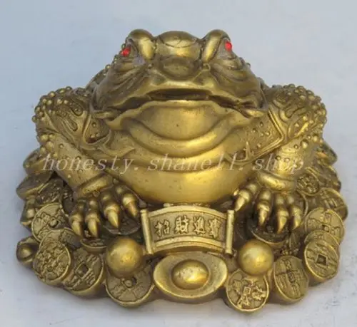 

china fengshui bronze copper Wealth money Golden Toad frog beast statue Collectible Old Handwork copper Silver Bronze