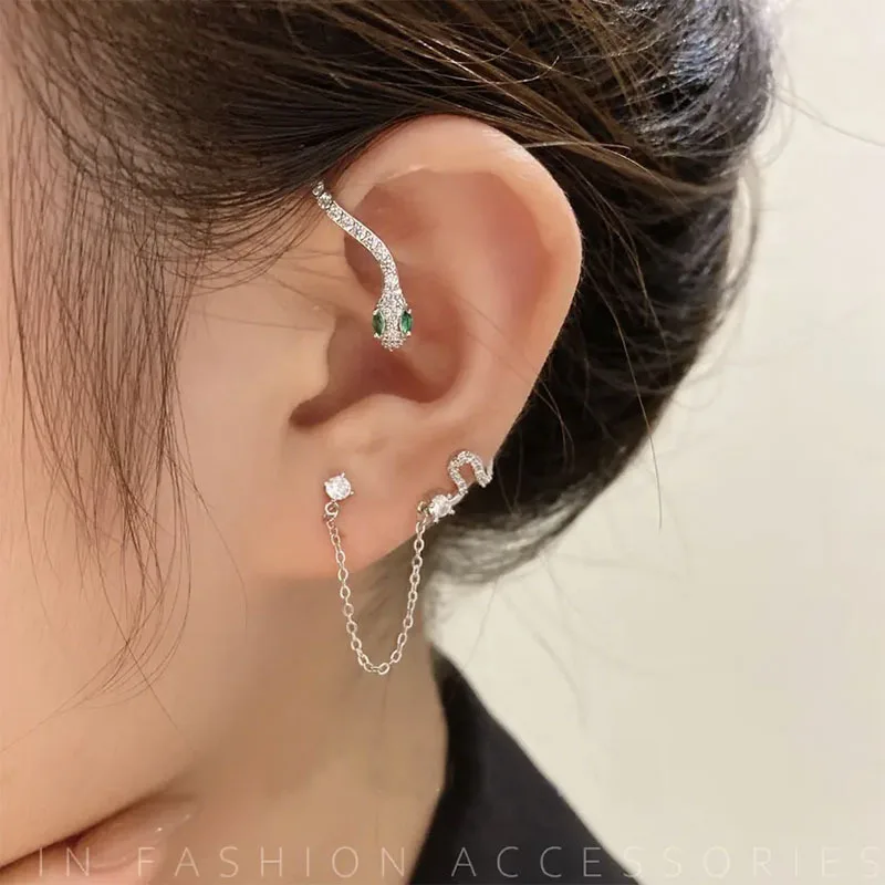 

New Fashion Snake Ear Clip Stud Earrings Personality Butterfly Shining Zircon Ear Cuff for Women Girls Party Wedding Jewelry