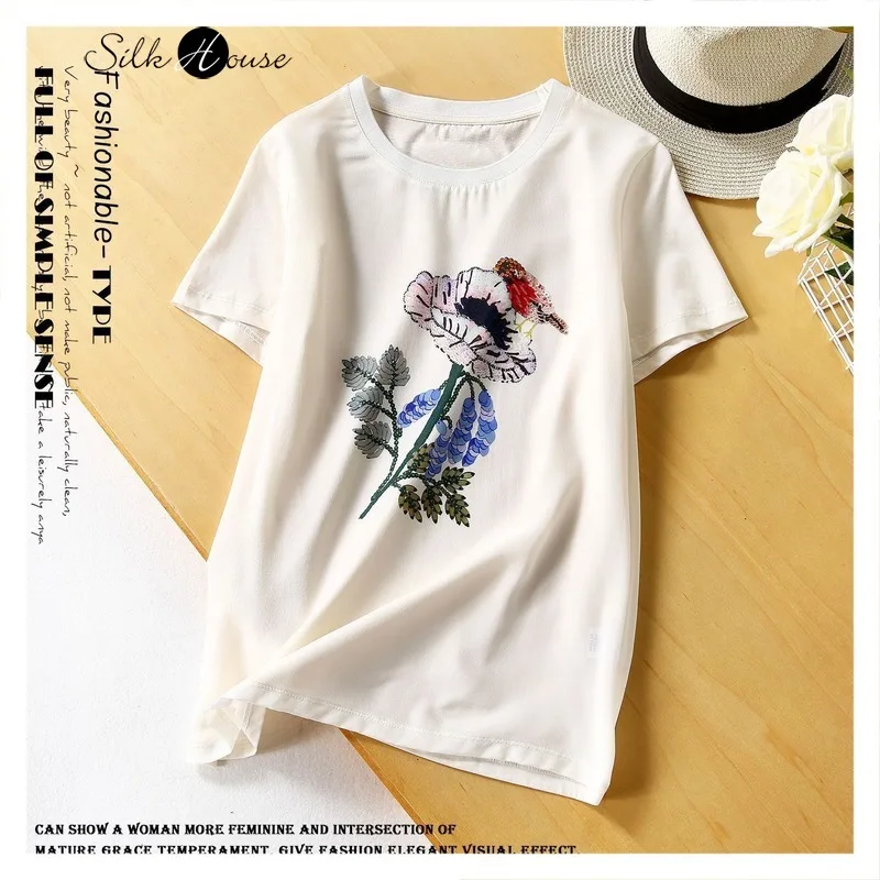 Новинка лета 2020 Модный Шелковый Топ с коротким рукавом и принтом свободная