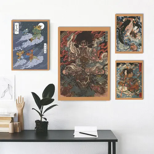 Ukiyoe плакат японский портрет, холст, живопись в японском стиле ретро Самурай Азиатский воин настенные художественные украшения дома
