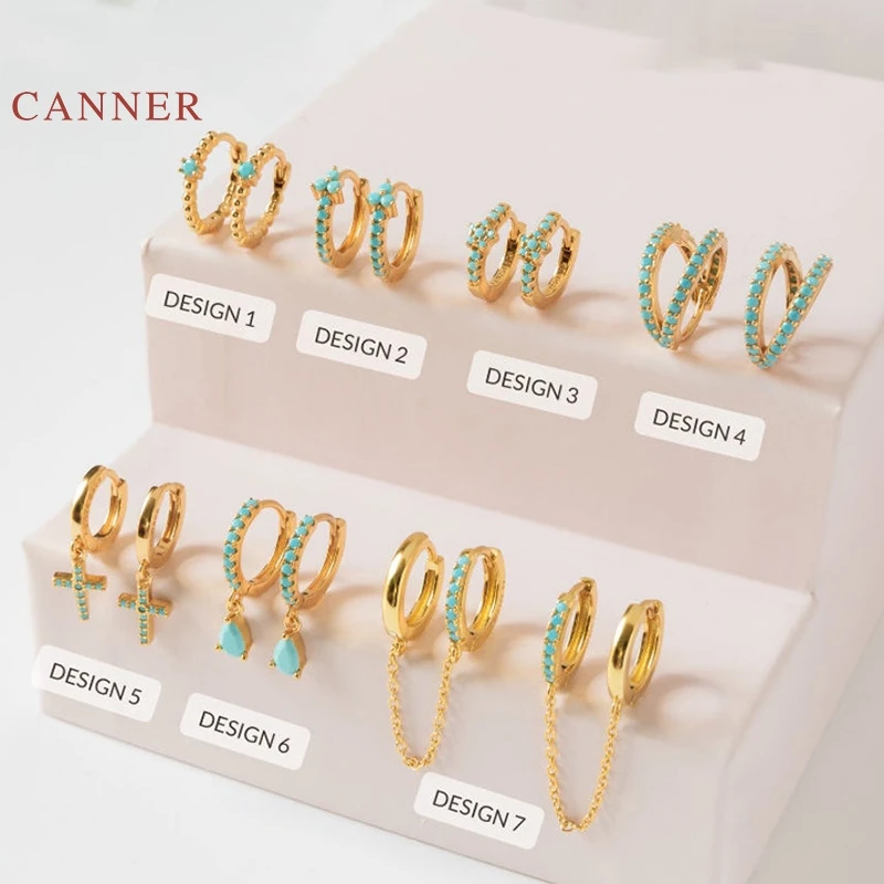 Женские серьги CANNER из серебра 925 пробы бирюзовые кольца|Серьги-кольца| |
