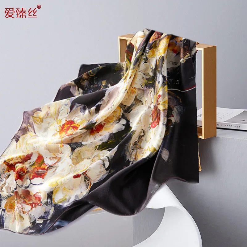 

Silk Oil Painting 65 Medium Kerchief Style Original Mulberry Silk Scarf Morandi Personalized Hair Band headwrap for women