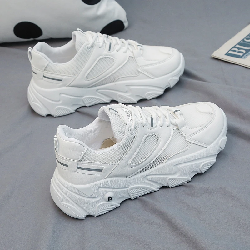 

Кроссовки женские на шнуровке, сетчатые дышащие, Вулканизированная подошва, повседневная обувь, на низком каблуке, весна 2021