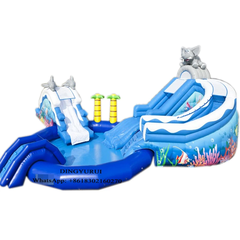 

Уличная тропическая надувная горка с бассейном, дельфином, аквапарком развлечений для детей