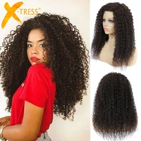 kinky curly synthetic wigs for black women machine made hair wig 18 inches heat resistant fiber darker brown hairstyle x tress