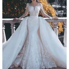 Великолепное белое кружевное свадебное платье со съемным шлейфом, иллюзионное свадебное платье с длинным рукавом и юбкой-годе, robe de mariee