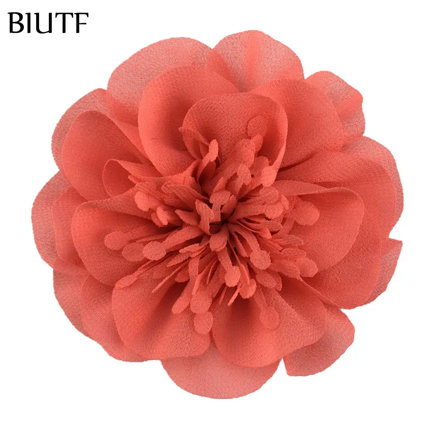 5pcs/lot 3.6'' Chiffon Flower with Stamen 9cm Bright color Headwear Flower Kids Lovely Hair Accessories TH298 - Цвет: 7-coral