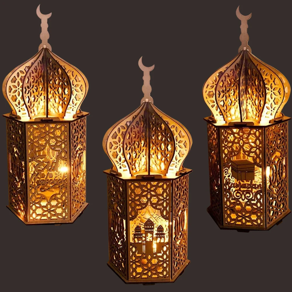 

Muslim Festival Light DIY Ramadan Eid Mubarak Decorations Wooden LED Lamp Palace Lighthouse Islam Holiday Party Supplies Lamp