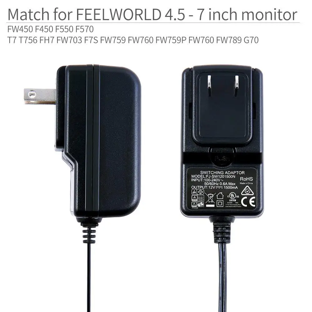 Фото Адаптер питания Feelworld, постоянный ток 12 В, 1,5 А, домашний импульсный источник питания для 100 в, 240 в, Гц, для монитора Feelworld FW279, F5, S55, F6PLUS №2
