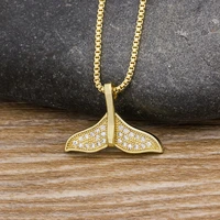 aibef new style hot sale fashion gold color copper zircon fish tail pendant necklaces women birthday party dance holiday gift