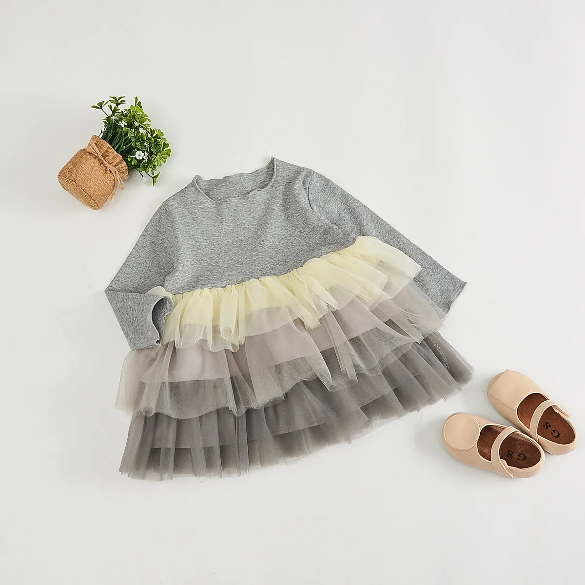 WLG/осенние платья для девочек Детское Сетчатое платье в стиле пэчворк Цвет серый