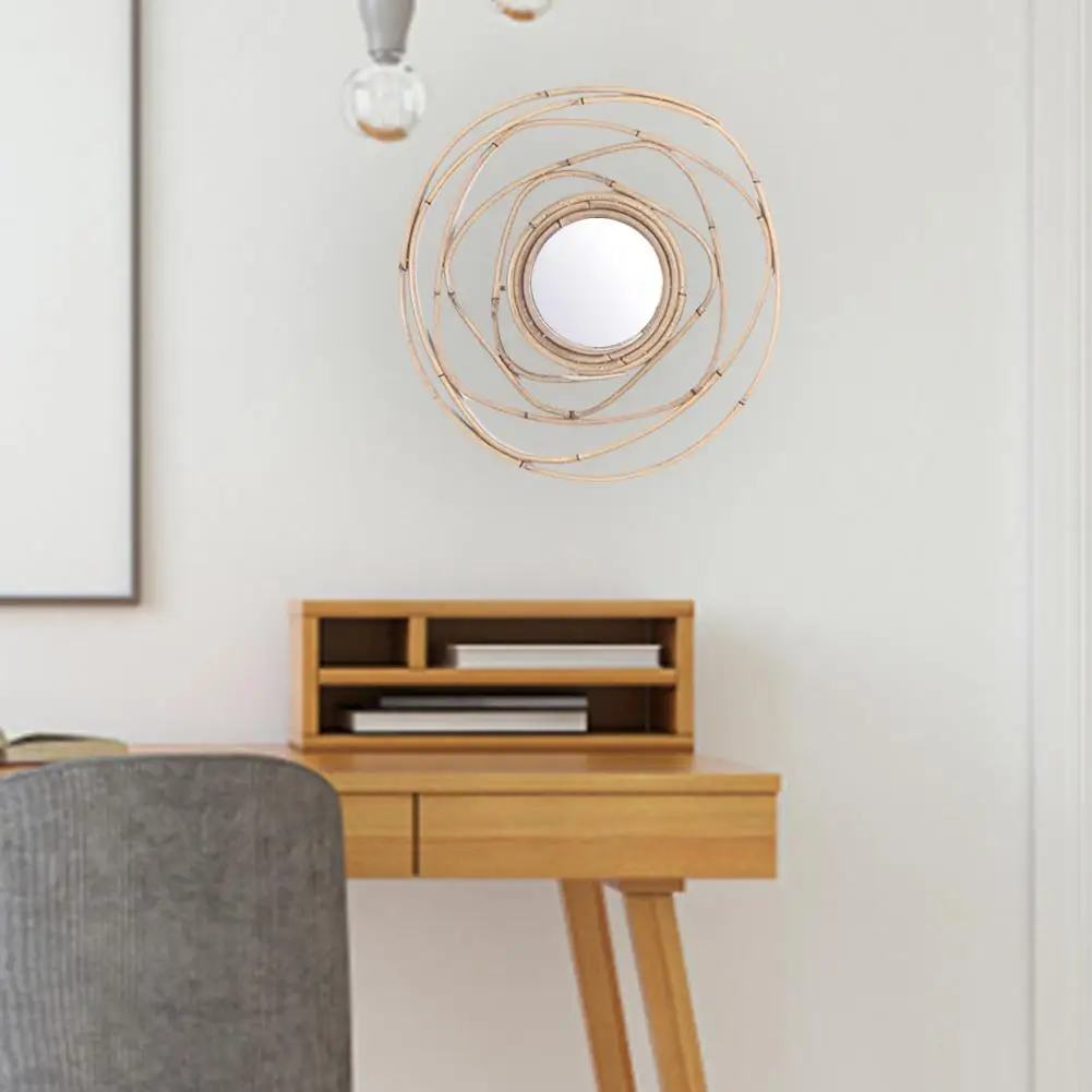 Круглое зеркало из ротанга Скандинавское плетеное Настенное подвесное ручной