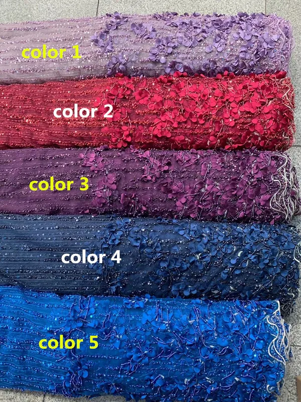 

3d flower popular design french lace fabric 5y African Lace Fabric sequins lace fabric SYJ-18684 with super