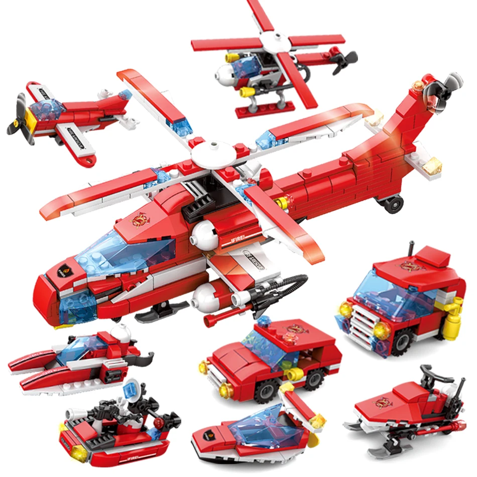 8 в 1 пожарная станция вертолетные грузовики корабельные лодки строительные