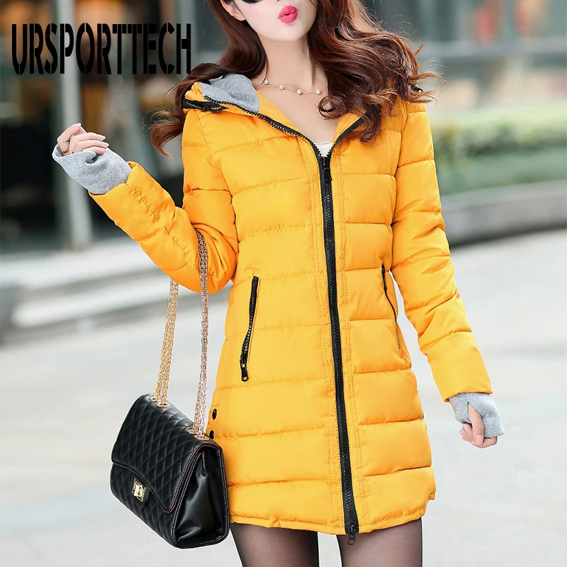 URSPORTTECH Winter Jacket Women Hooded Long Parka Warm Slim Winter Coat Woman Puffer Jacket Oversized Padded Outwear Coat Women
