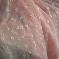 mesh lace fabric cuttain clothing decoration shower daisy printing handmade summer dress