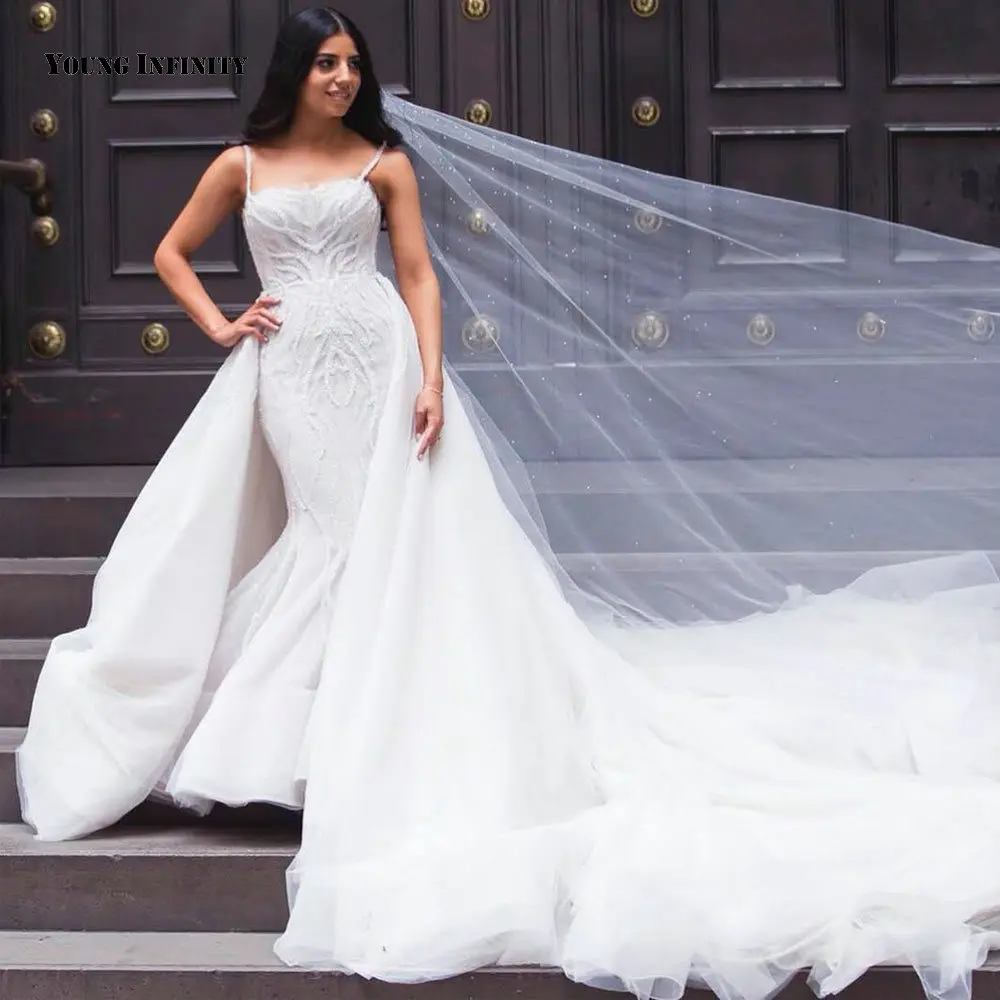 

Sexy Mermaid Wedding Dresses 2021 Sleeveless Bridal Gown Illusion Back Strapless Cathedral Train Beading White Plus Size Bride