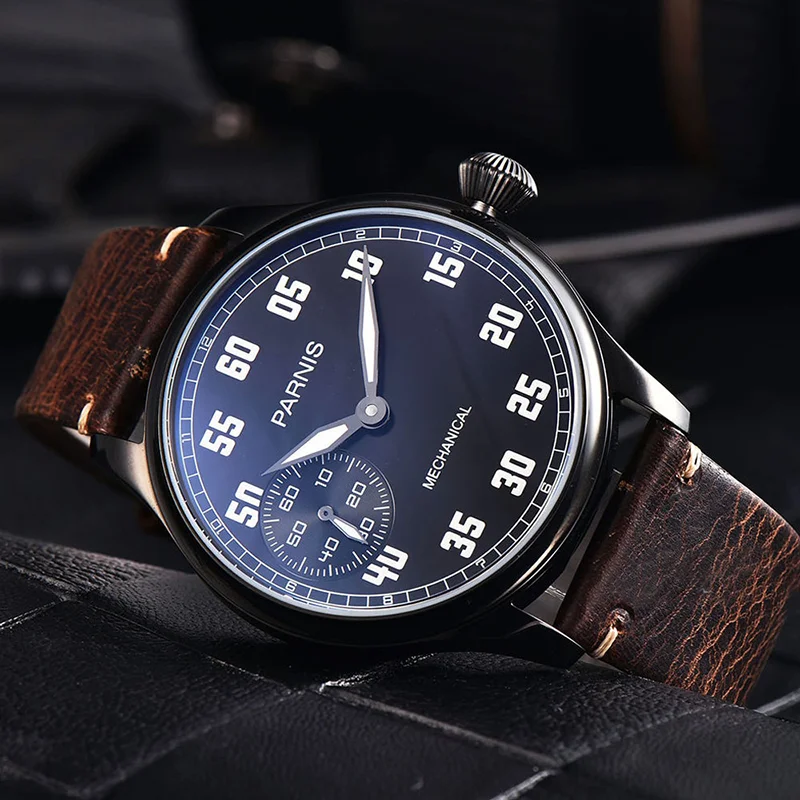 Фото Мужские механические часы Bernis PARNIS 44 мм черная циферблат светящаяся указка 6497 с