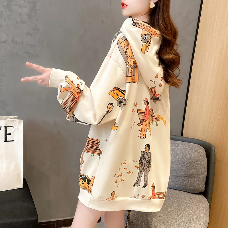 

#1815 Harajuku Casual Hoodies Sweatshirts Women Loose Cartoon Printed Hoodies For Women Korean Fashion Pullover Hoodies Cotton